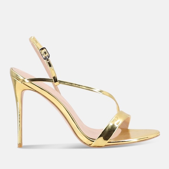 Women’s Barely There High Heel Stiletto Sandals in Metallic Gold Faux Leather - Picture 2 of 16